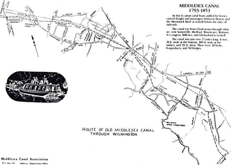 Route of Old Middlesex Canal through Wilmington