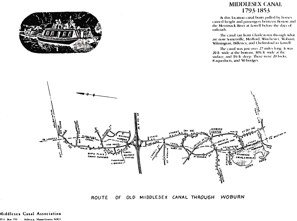 Route of Old Middlesex Canal through Woburn