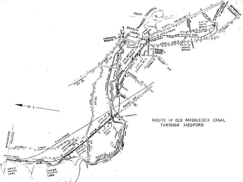 Route of Old Middlesex Canal through Medford