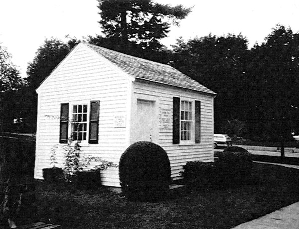 Middlesex Canal Tollhouse in its new location in Chelmsford