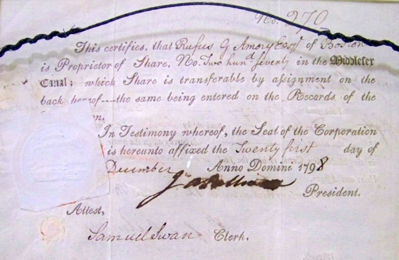Stock transfer from John Adams to John Quincy Adams