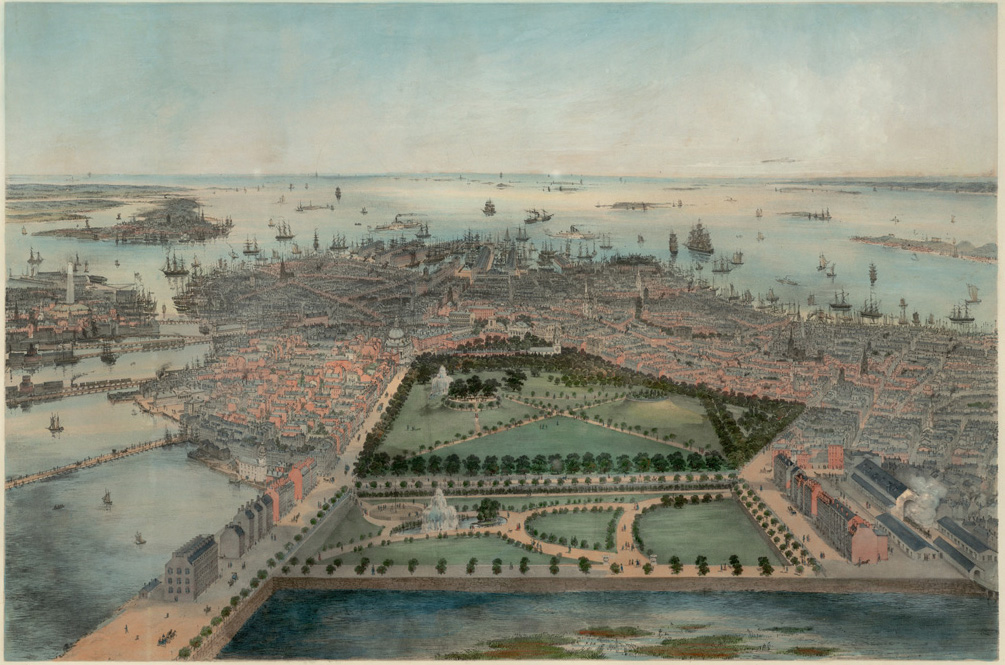 Bird's-eye View of Boston - Bachmann, John. Bird's Eye View of Boston. (New York: Williams & Stevens, 1850).