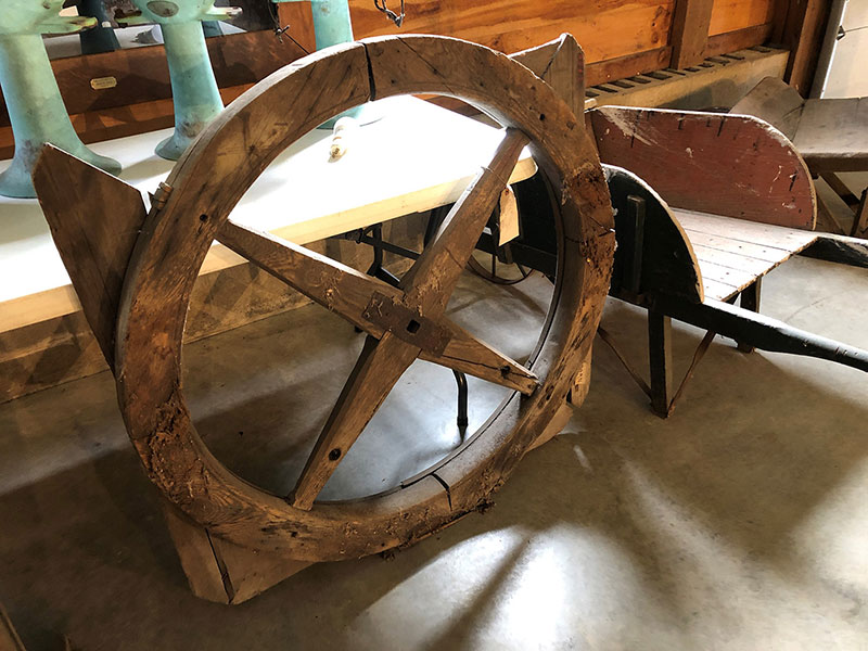 Figure 2: Drive wheel, wooden, used in operation of the Middlesex Canal lock at Pawtucket Falls; 4 spokes, square frame, 42” in diameter.