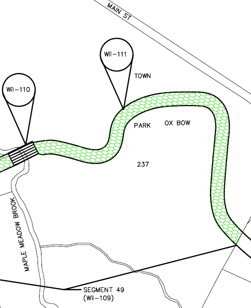 A map of the Wilmington Ox Bow on the Route of the Middlesex Canal