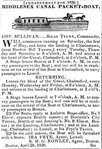 Middlesex Canal advertisement