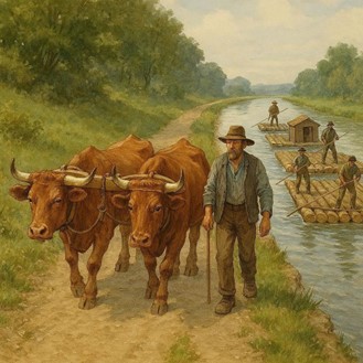 Band of Log Rafts Under Tow